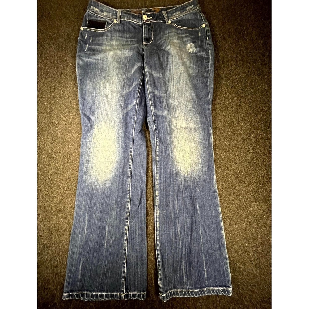 Y2K Seven7 Bootcut Jeans Womens 33x31 Blue Denim Cotton Sequin Back Pockets